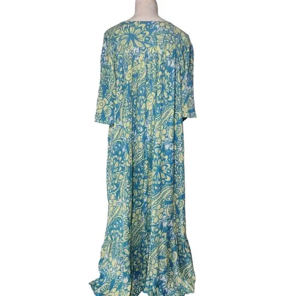 Go Softly Patio Floral Shift Dress Sz M Flowy Gauze Crinkle Pockets Mumu Beachy - Picture 5 of 7